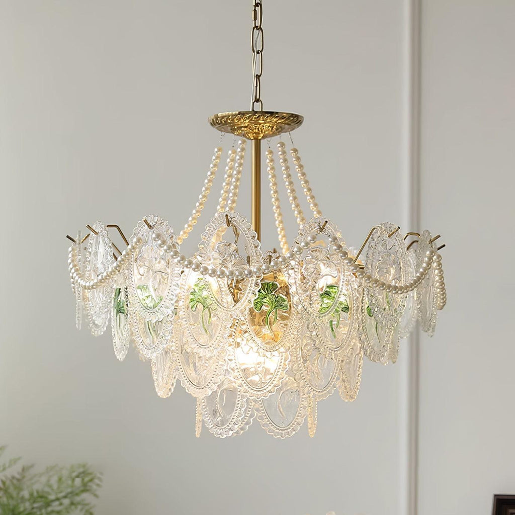 Lampadario Havin con perle lucenti