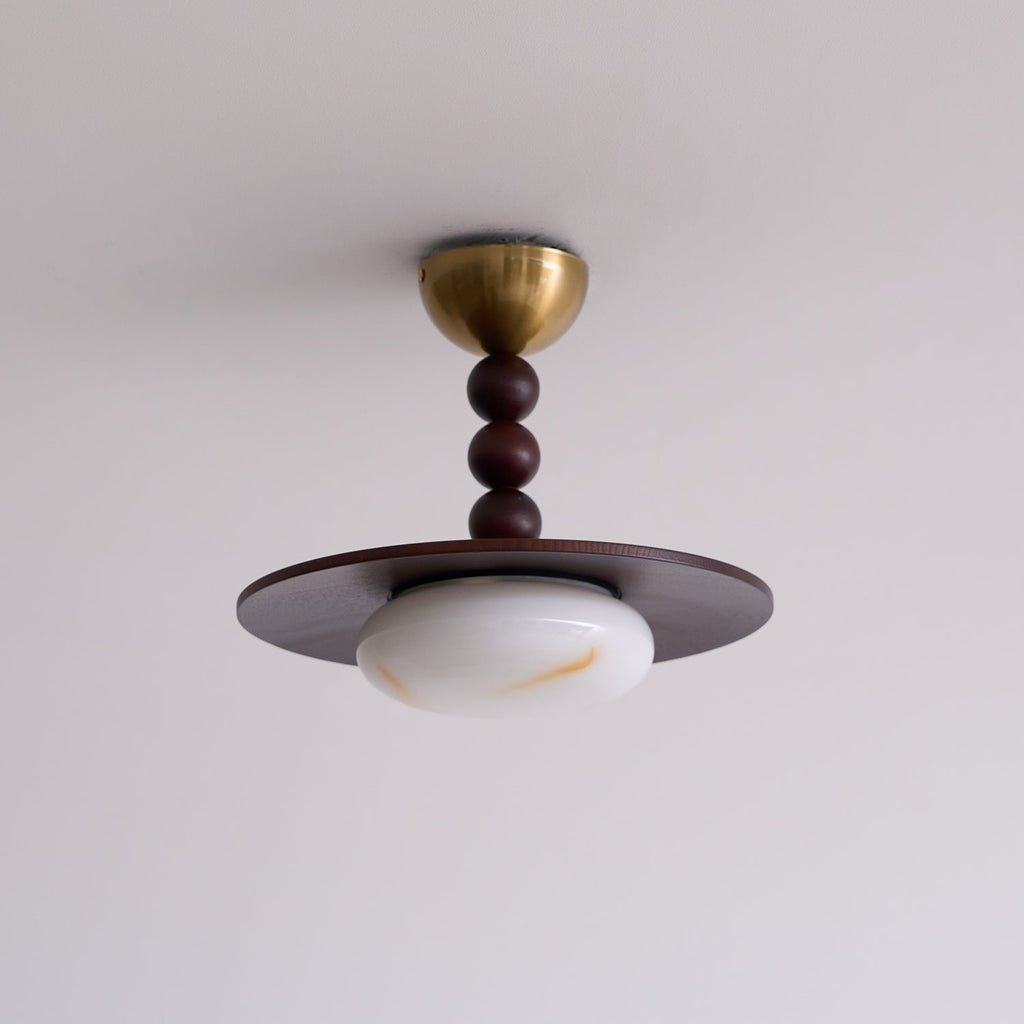 Muto Lampada da Soffitto Colore Noce e Imitazione Alabastro Bianco
