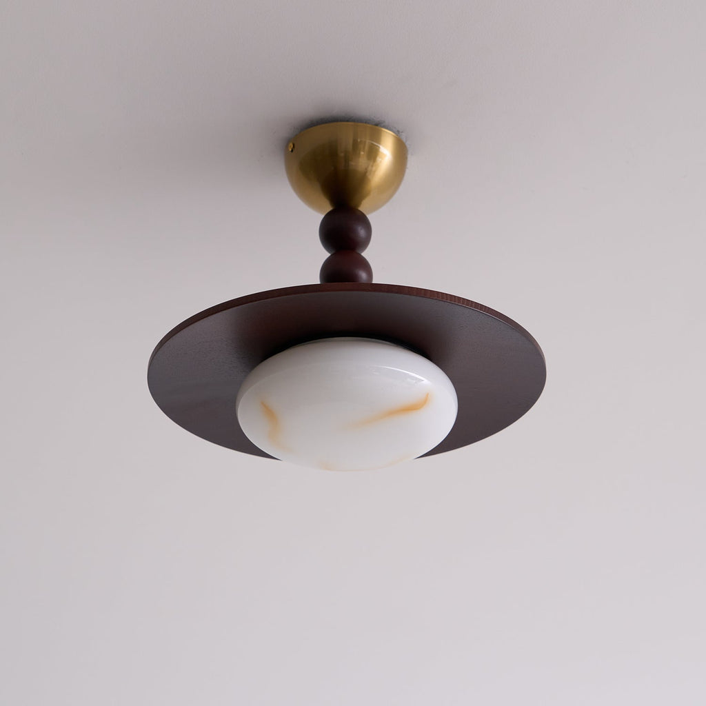 Muto Lampada da Soffitto Colore Noce e Imitazione Alabastro Bianco