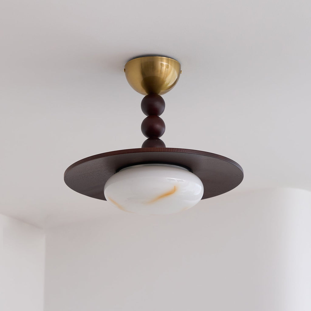 Muto Lampada da Soffitto Colore Noce e Imitazione Alabastro Bianco