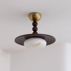 Muto Lampada da Soffitto Colore Noce e Imitazione Alabastro Bianco