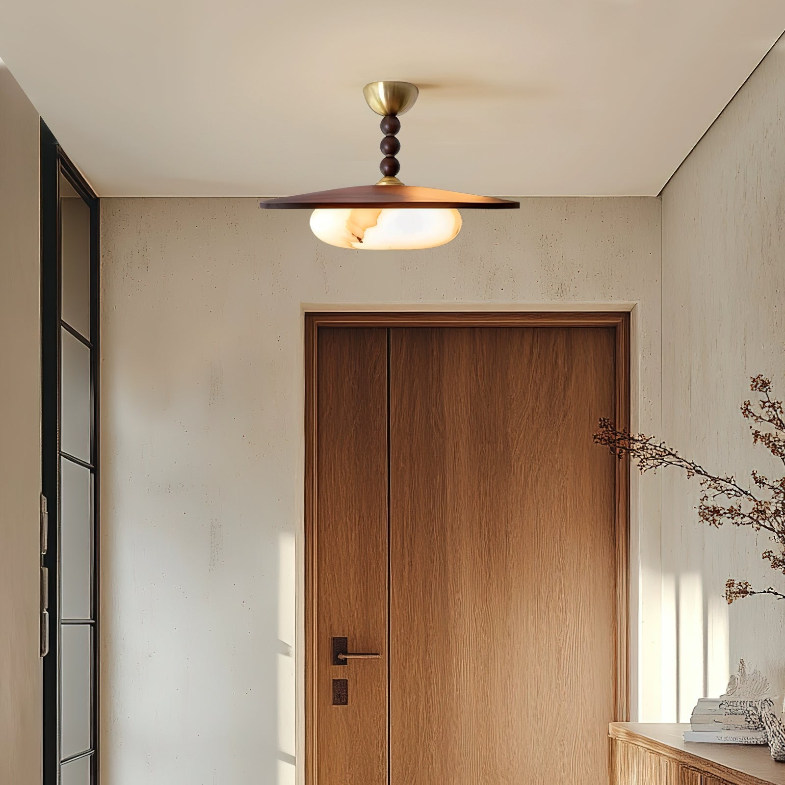 Muto Lampada da Soffitto Colore Noce e Imitazione Alabastro Bianco