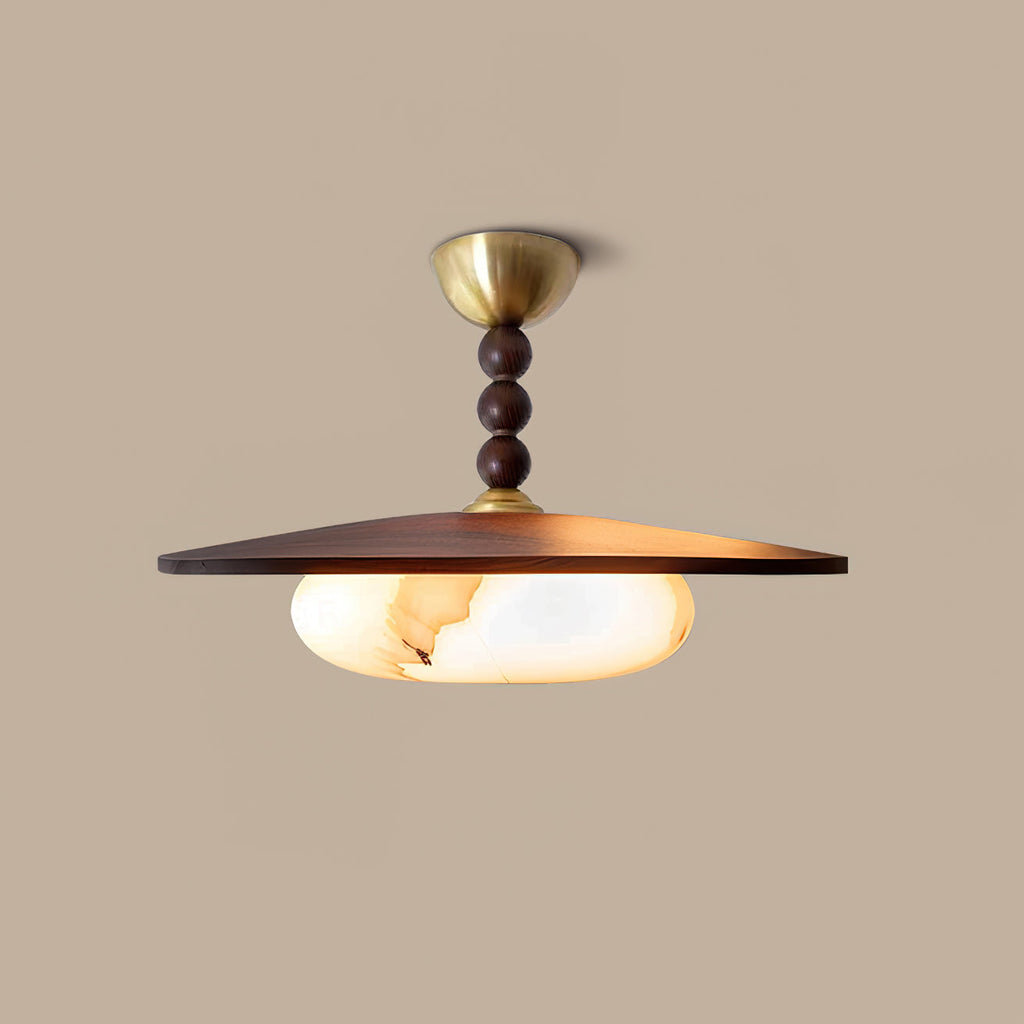 Muto Lampada da Soffitto Colore Noce e Imitazione Alabastro Bianco
