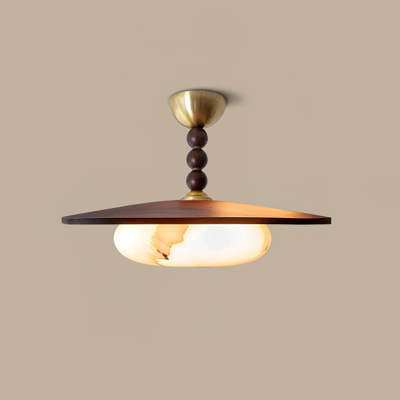 Muto Lampada da Soffitto Colore Noce e Imitazione Alabastro Bianco