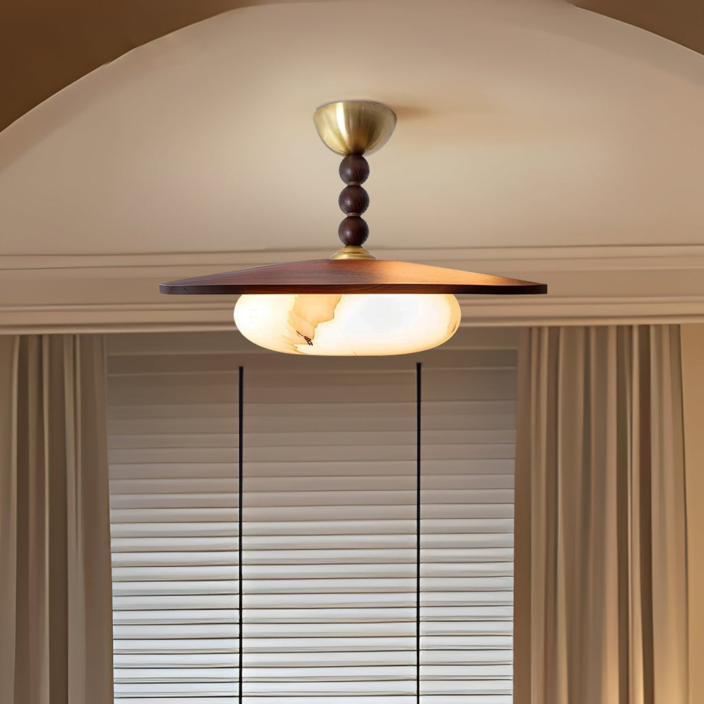 Muto Lampada da Soffitto Colore Noce e Imitazione Alabastro Bianco