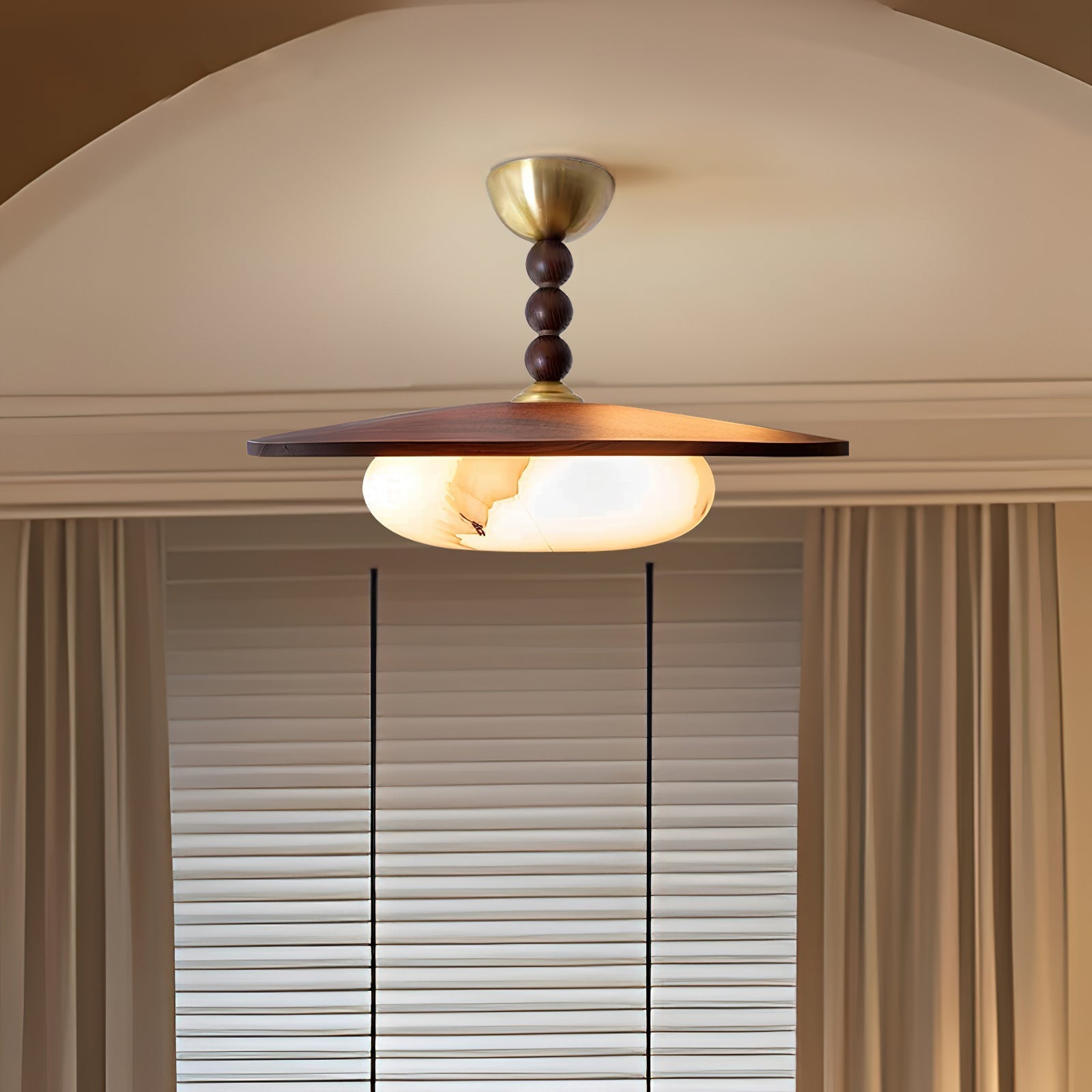 Muto Lampada da Soffitto Colore Noce e Imitazione Alabastro Bianco