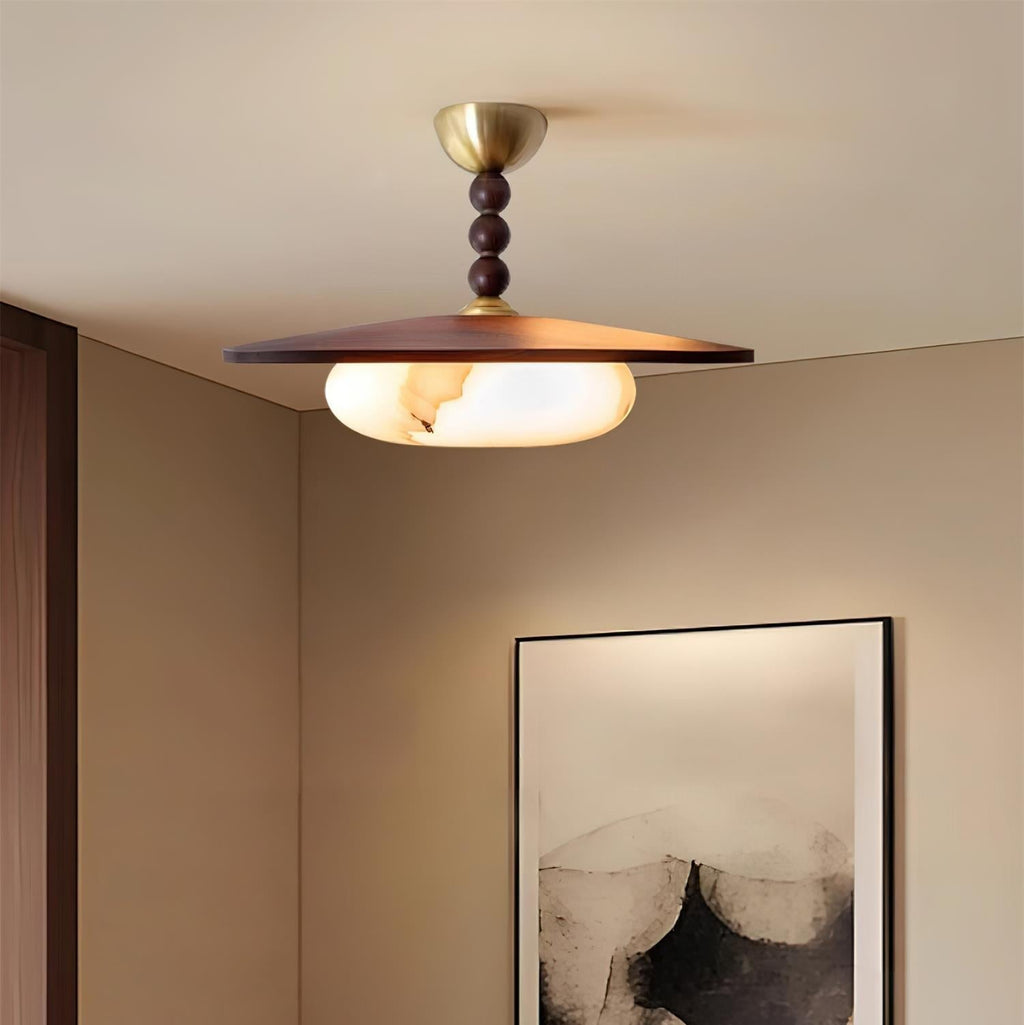 Muto Lampada da Soffitto Colore Noce e Imitazione Alabastro Bianco