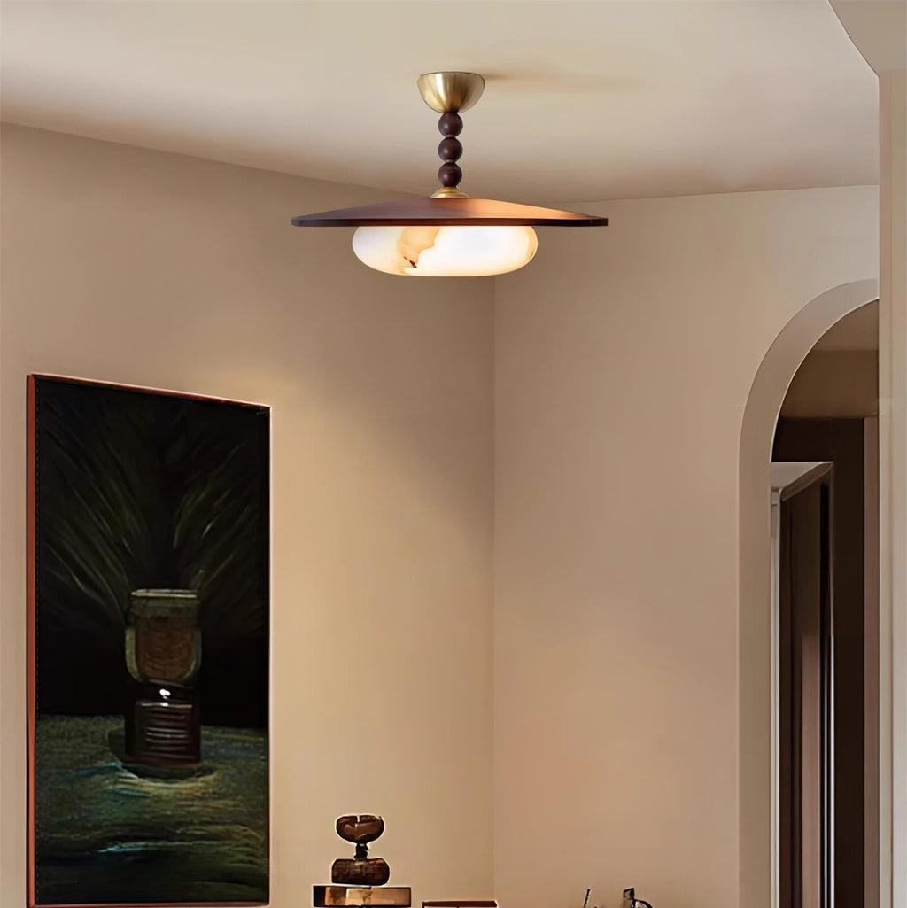 Muto Lampada da Soffitto Colore Noce e Imitazione Alabastro Bianco