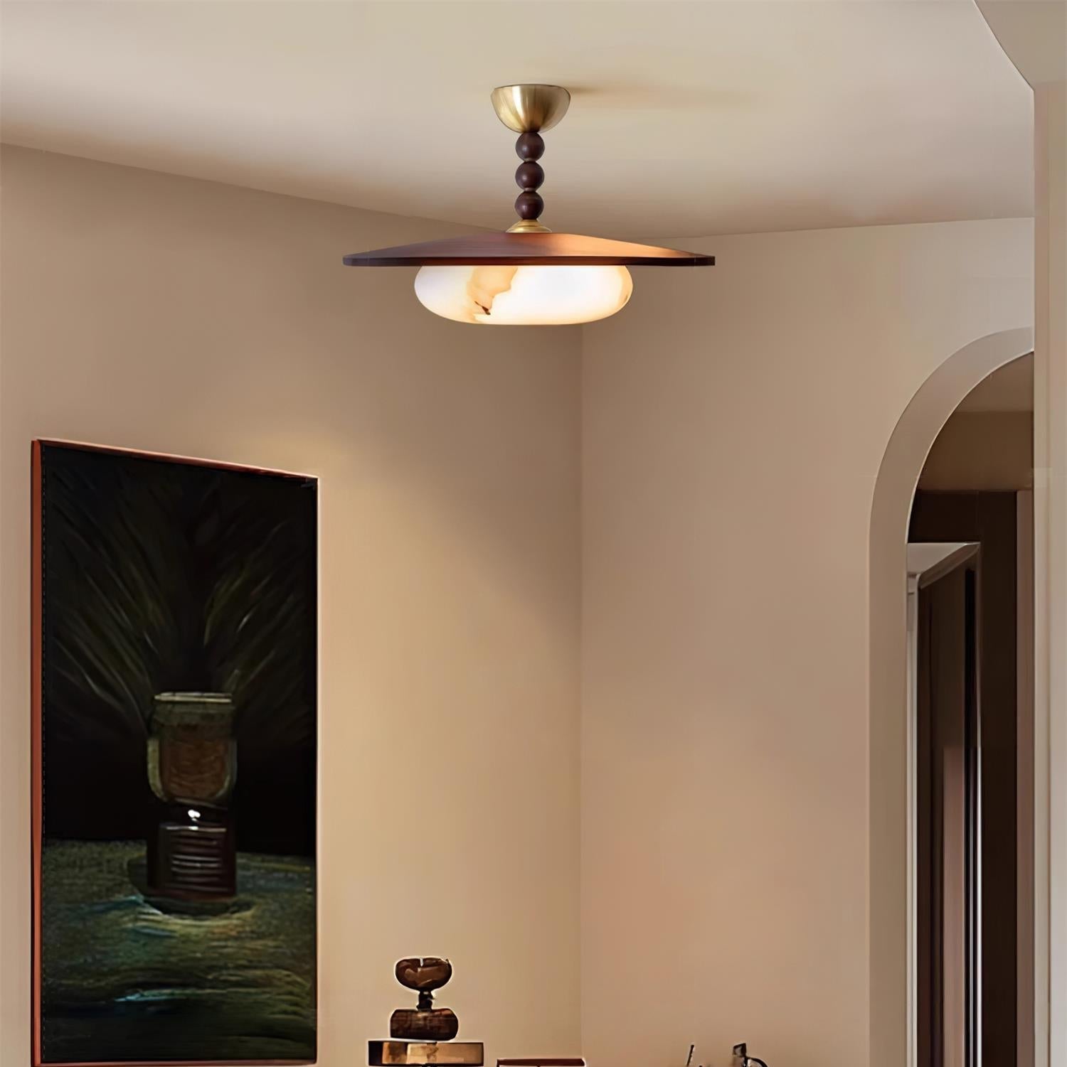 Muto Lampada da Soffitto Colore Noce e Imitazione Alabastro Bianco
