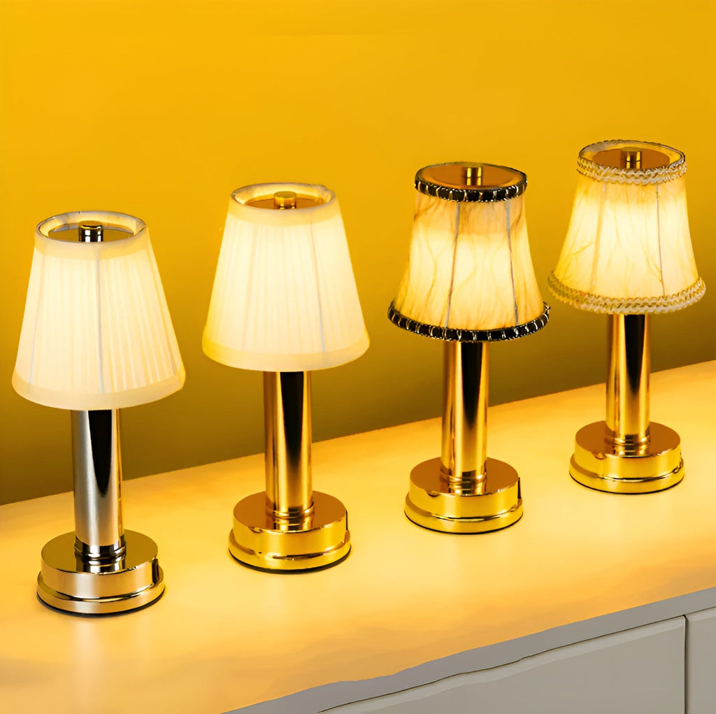 Lampada da tavolo vintage in alluminio – Lampada dimmerabile con paralume in tessuto | Elegante per soggiorno o tavolo da bar