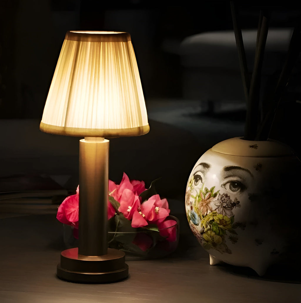Lampada da tavolo vintage in alluminio – Lampada dimmerabile con paralume in tessuto | Elegante per soggiorno o tavolo da bar
