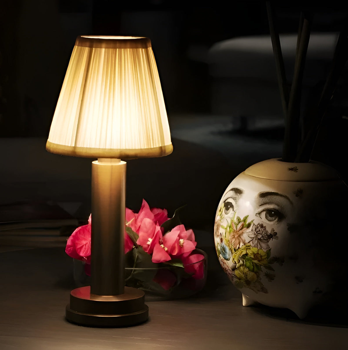 Lampada da tavolo vintage in alluminio – Lampada dimmerabile con paralume in tessuto | Elegante per soggiorno o tavolo da bar