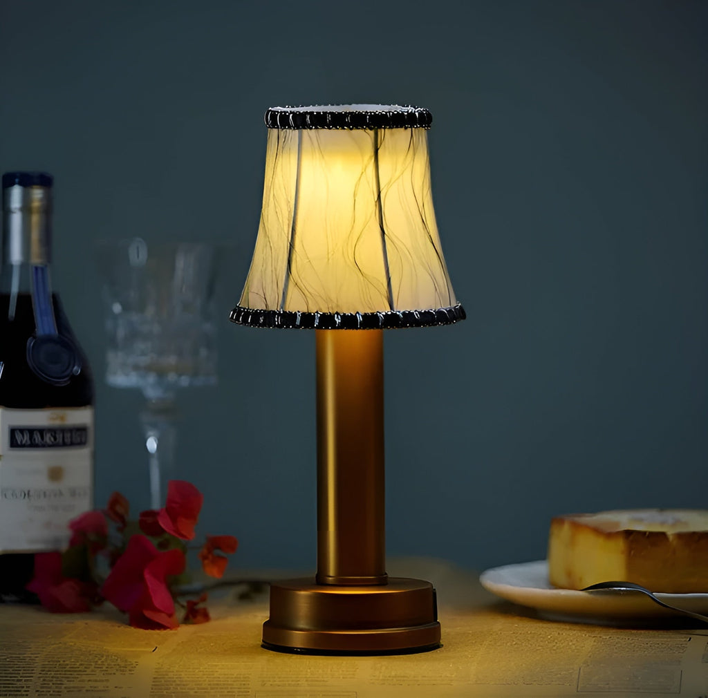 Lampada da tavolo vintage in alluminio – Lampada dimmerabile con paralume in tessuto | Elegante per soggiorno o tavolo da bar