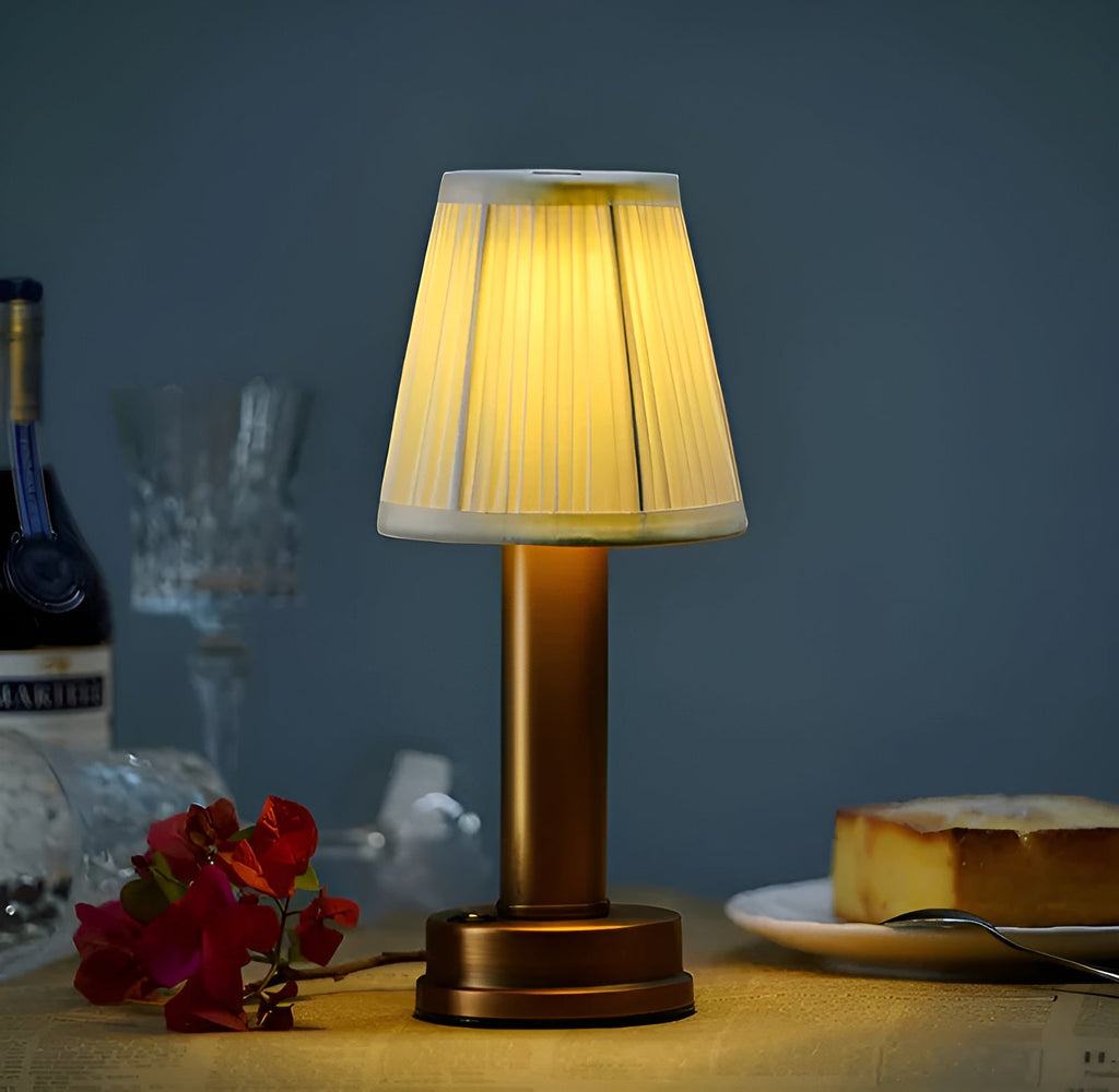 Lampada da tavolo vintage in alluminio – Lampada dimmerabile con paralume in tessuto | Elegante per soggiorno o tavolo da bar