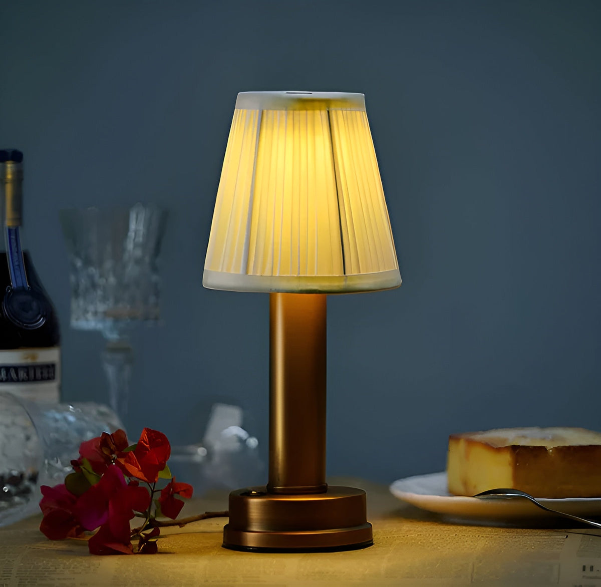 Lampada da tavolo vintage in alluminio – Lampada dimmerabile con paralume in tessuto | Elegante per soggiorno o tavolo da bar