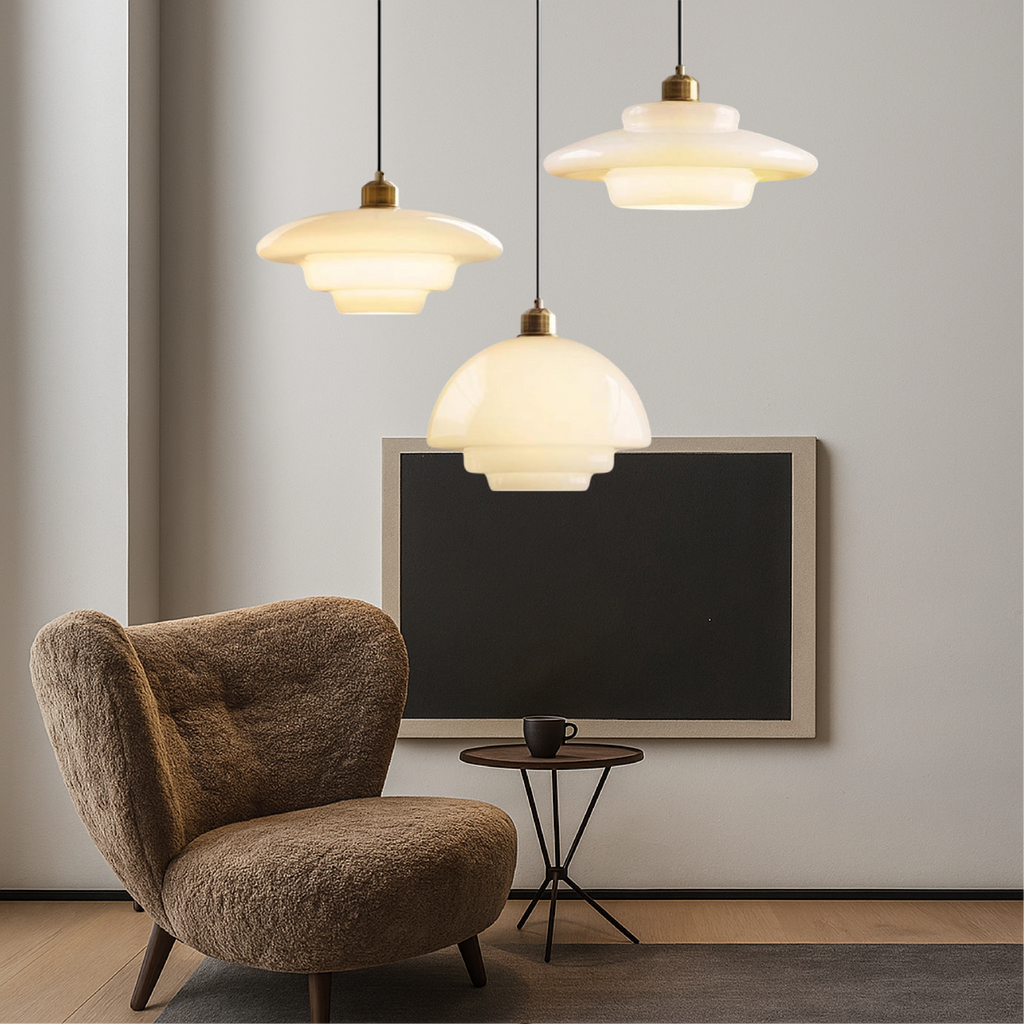 Lampada a sospensione in vetro milky vintage