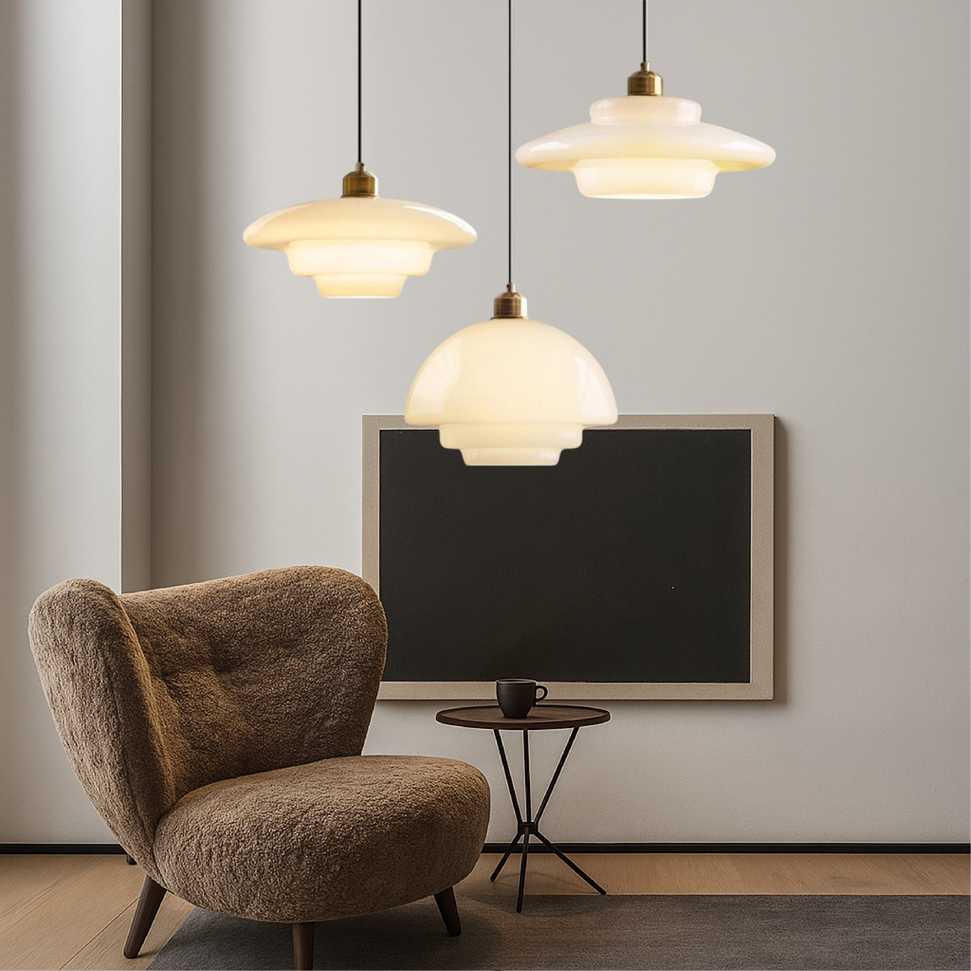 Lampada a sospensione in vetro milky vintage