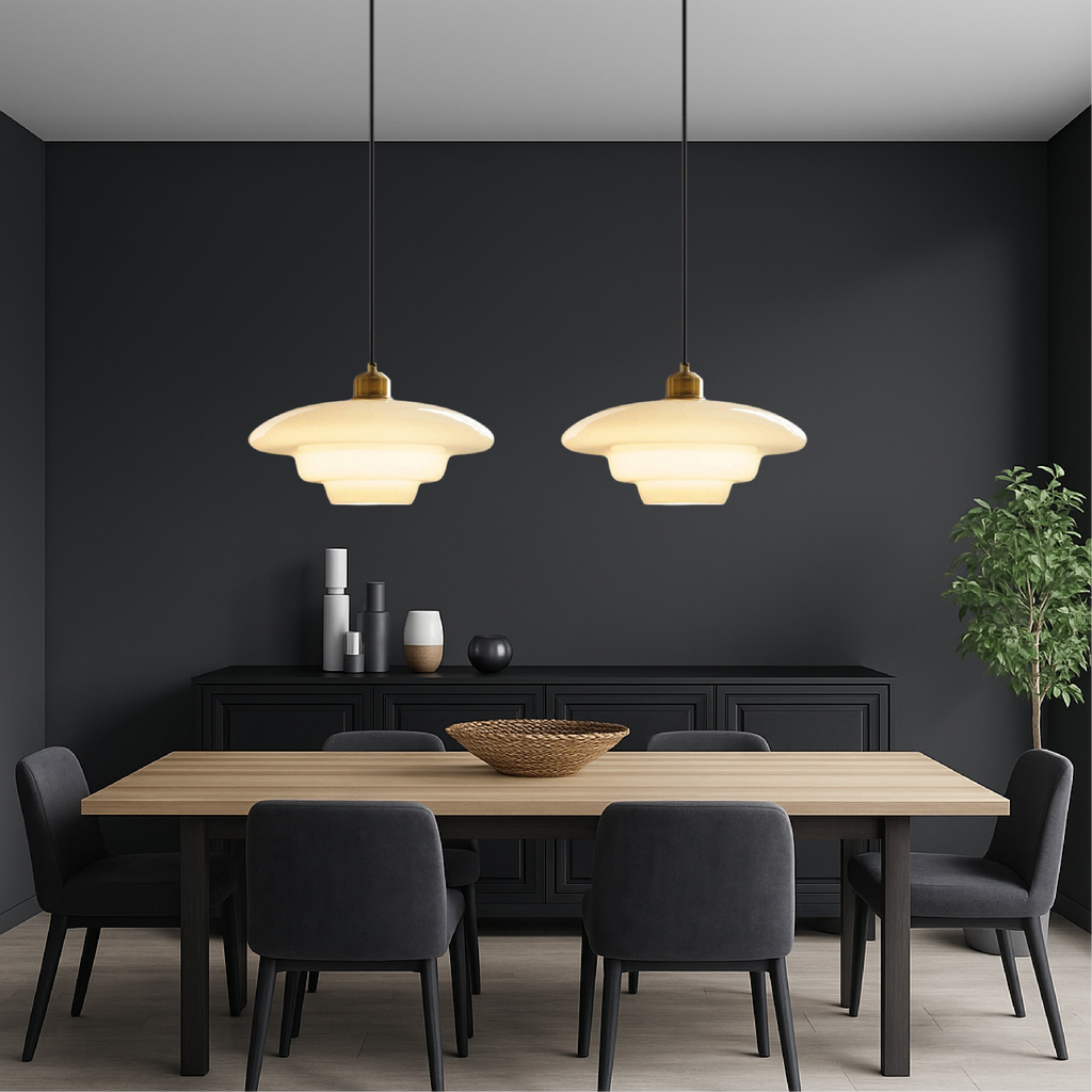 Lampada a sospensione in vetro milky vintage
