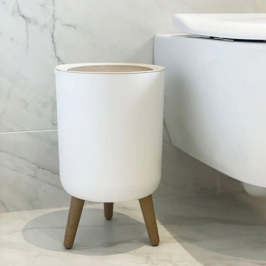 Cestino con Coperchio a Spinta e Gambe in Legno