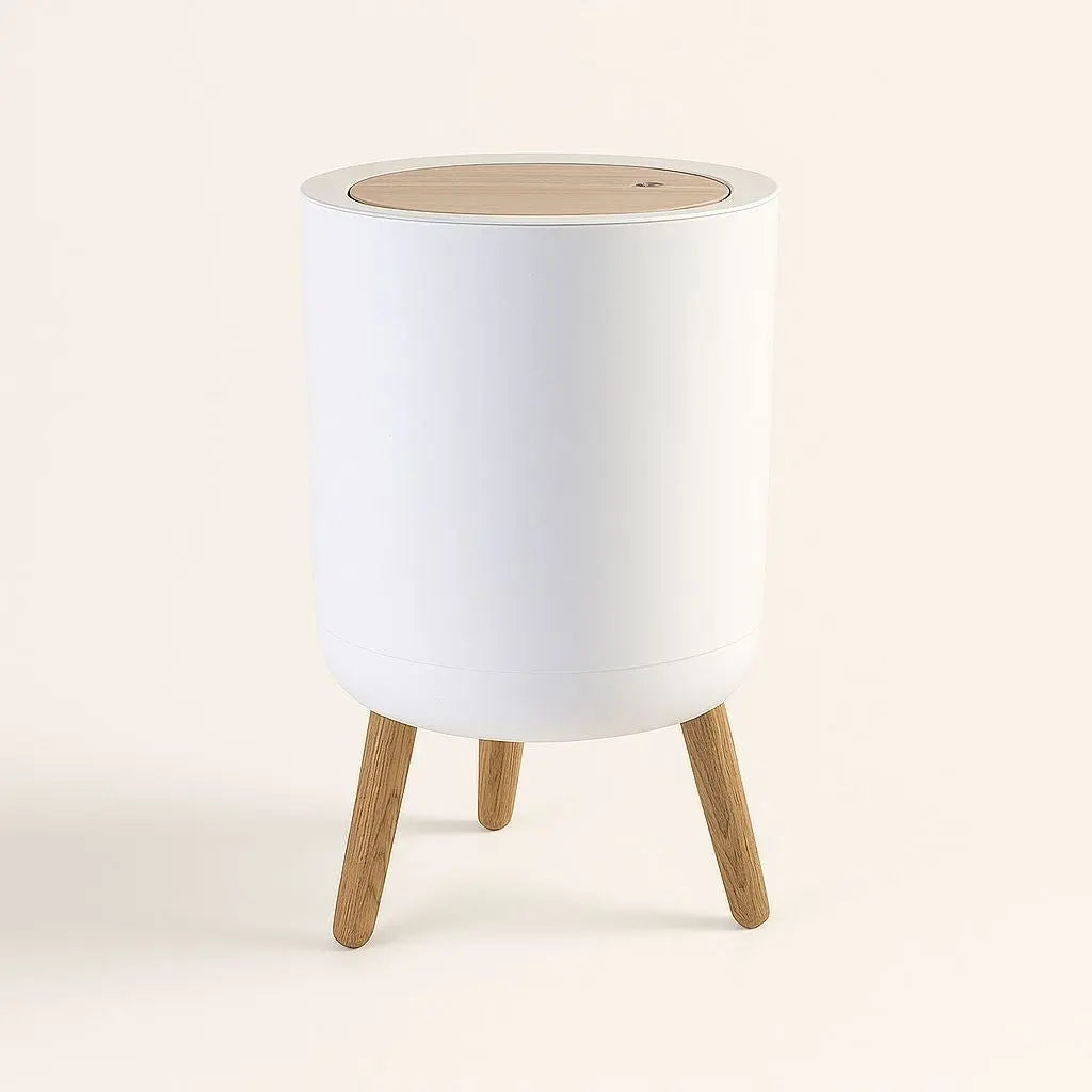 Cestino con Coperchio a Spinta e Gambe in Legno