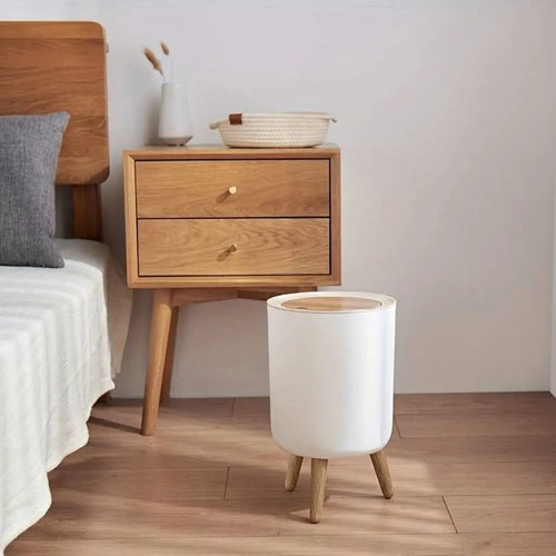 Cestino con Coperchio a Spinta e Gambe in Legno