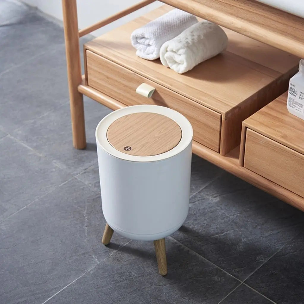 Cestino con Coperchio a Spinta e Gambe in Legno