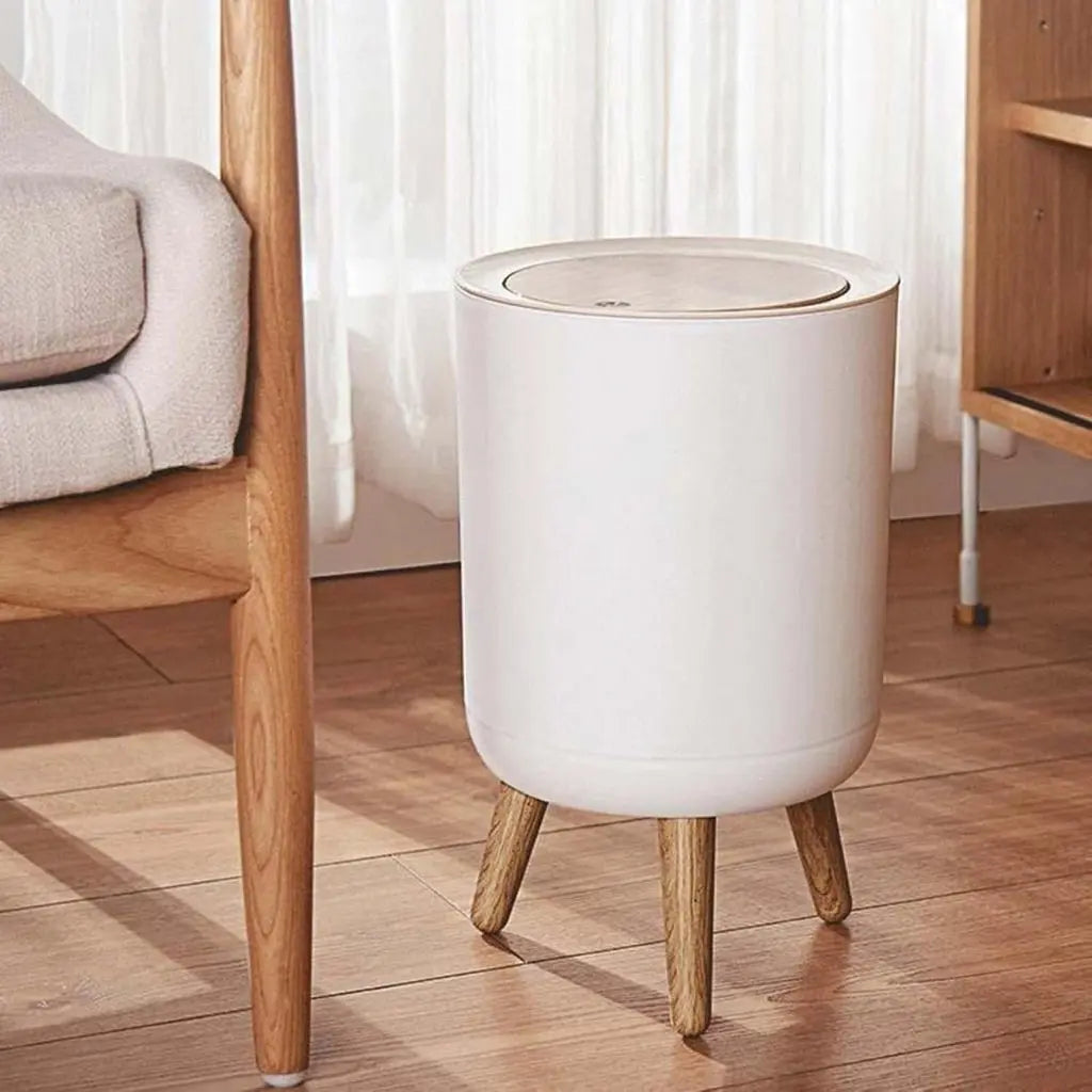 Cestino con Coperchio a Spinta e Gambe in Legno