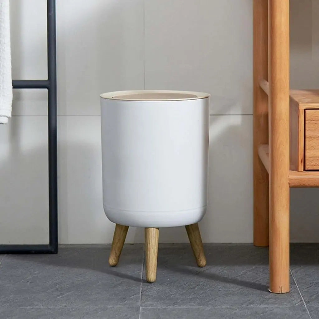 Cestino con Coperchio a Spinta e Gambe in Legno