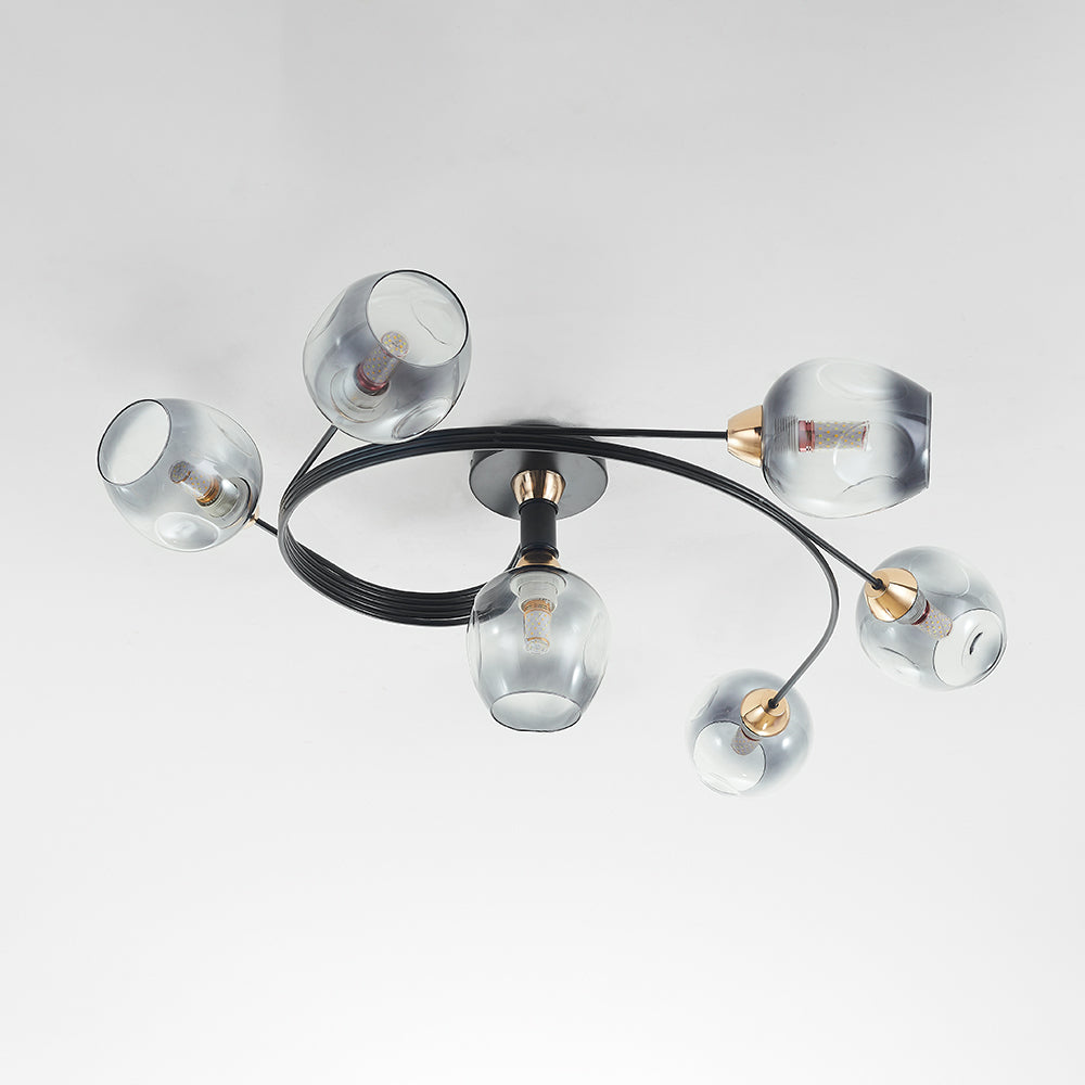 Valentina Lampada da Soffitto Flush Mount, Vetro, Nero/Oro, Sala da Pranzo