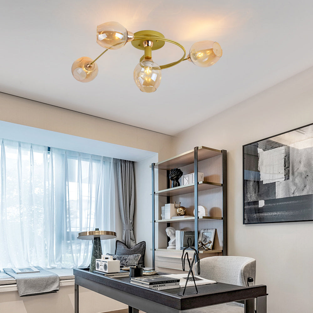 Valentina Lampada da Soffitto Flush Mount, Vetro, Nero/Oro, Sala da Pranzo