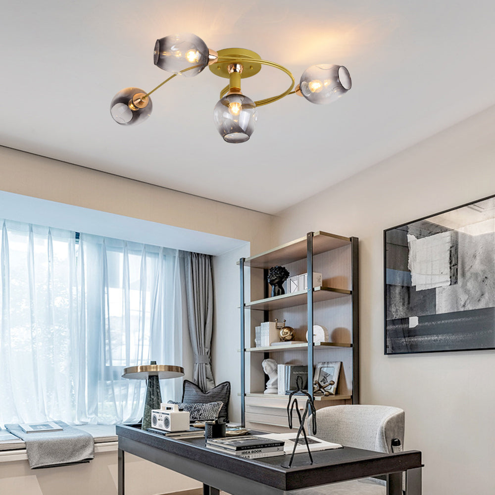 Valentina Lampada da Soffitto Flush Mount, Vetro, Nero/Oro, Sala da Pranzo