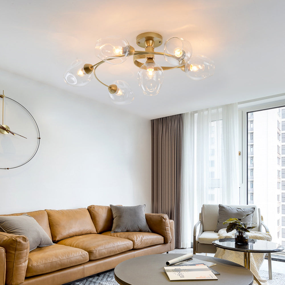 Valentina Lampada da Soffitto Flush Mount, Vetro, Nero/Oro, Sala da Pranzo