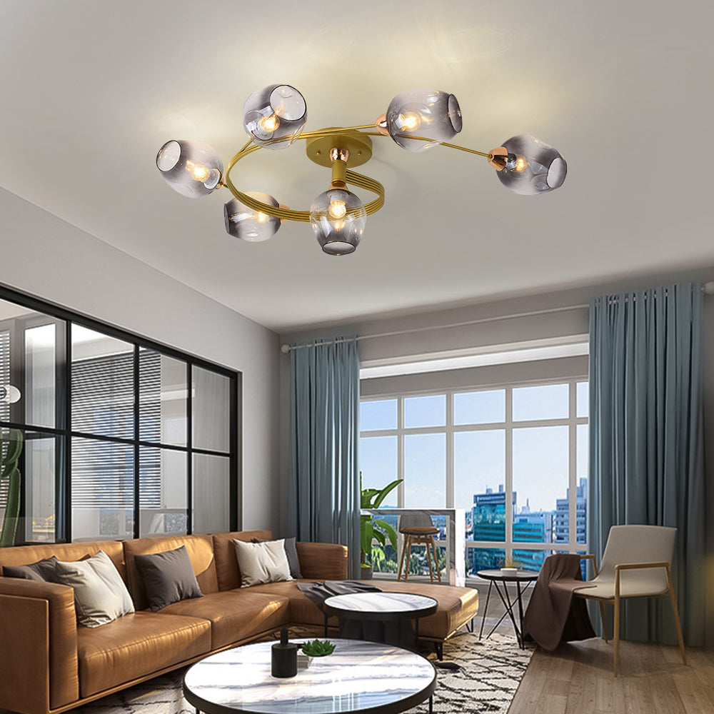 Valentina Lampada da Soffitto Flush Mount, Vetro, Nero/Oro, Sala da Pranzo
