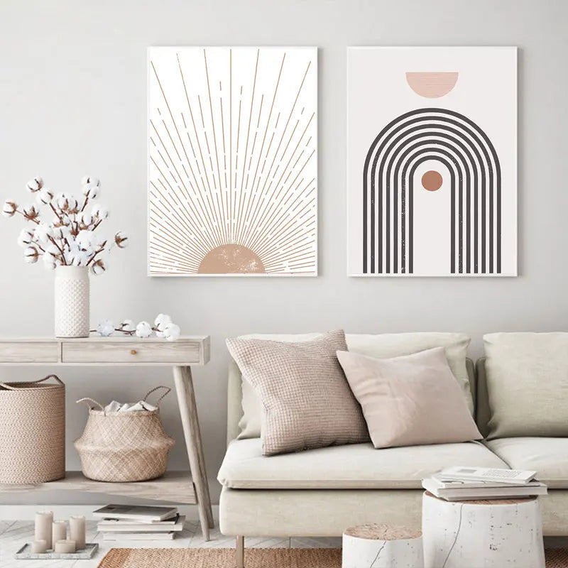 Quadro – Stampa su tela – Beige – 50×70 cm – Sole Geometrico Boho