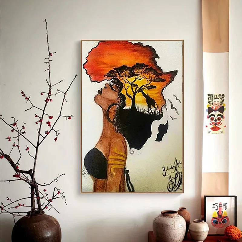 Quadro da parete – Stampa su tela – Colorato – 60×90 cm – Mappa astratta dell'Africa per il soggiorno