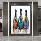 Quadro da parete – Stampa su tela – Bottiglia di champagne – Colorato – 80×120 cm – Pop-Art moderna per il soggiorno