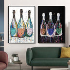 Quadro da parete – Stampa su tela – Bottiglia di champagne – Colorato – 80×120 cm – Pop-Art moderna per il soggiorno