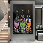 Quadro da parete – Stampa su tela – Bottiglia di champagne – Colorato – 80×120 cm – Pop-Art moderna per il soggiorno