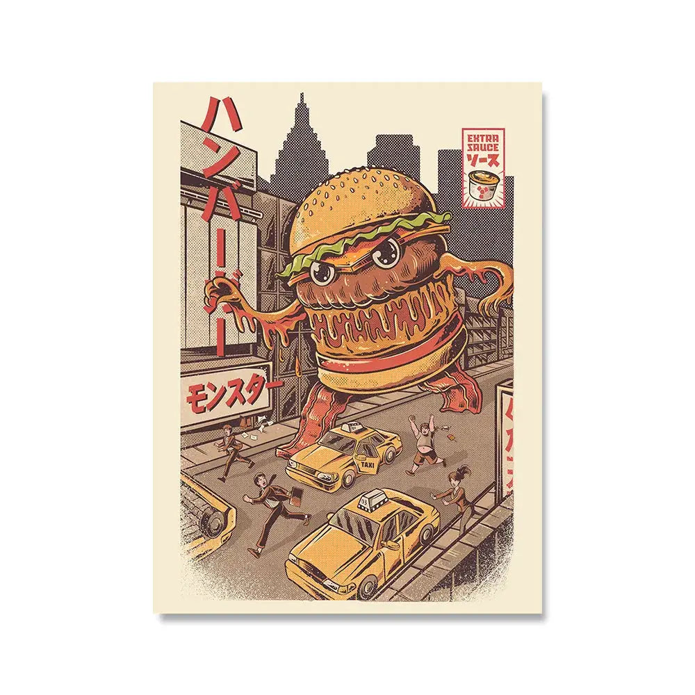 Quadro – Stampa su tela – Multicolore – Orizzontale – Motivo ramen in stile retro per soggiorno e cucina