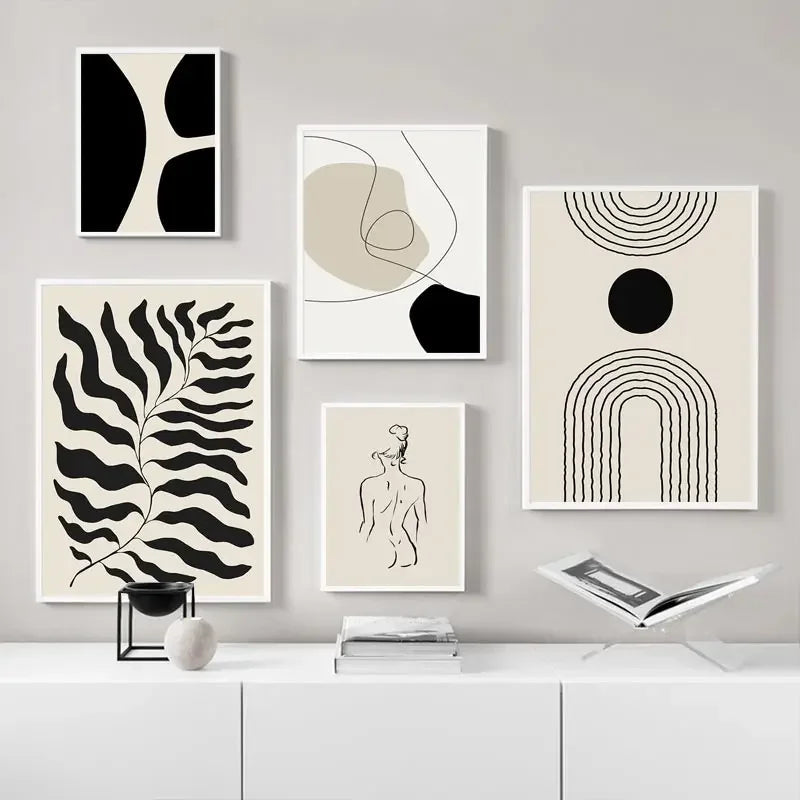 Quadro da parete – Stampa su tela – Nero Beige – 50×70 cm – Geometria astratta per il soggiorno