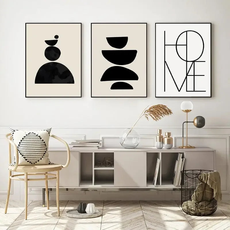 Quadro da parete – Stampa su tela – Nero Beige – 50×70 cm – Geometria astratta per il soggiorno