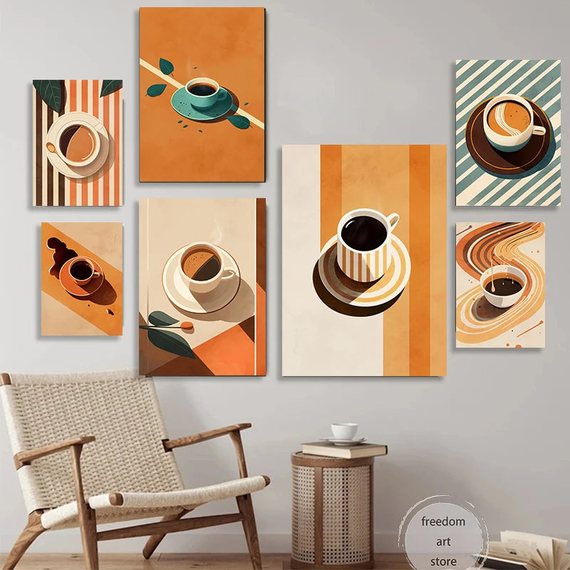 Quadro – Stampa su tela – Amanti del caffè vintage – Colorato – Verticale – Astratto anni '70