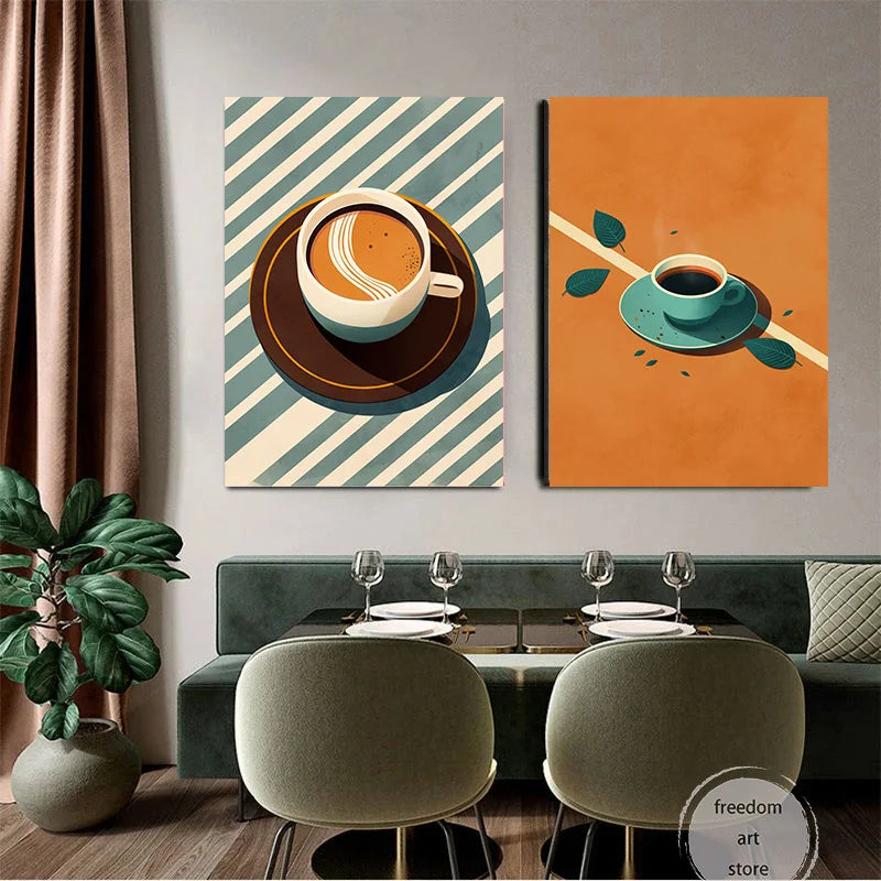Quadro – Stampa su tela – Amanti del caffè vintage – Colorato – Verticale – Astratto anni '70
