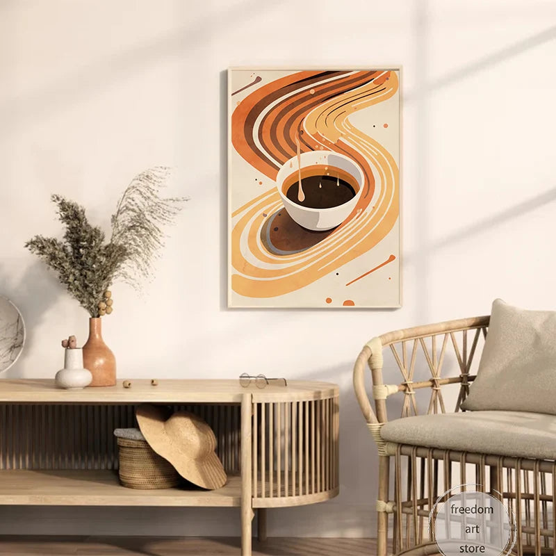 Quadro – Stampa su tela – Amanti del caffè vintage – Colorato – Verticale – Astratto anni '70