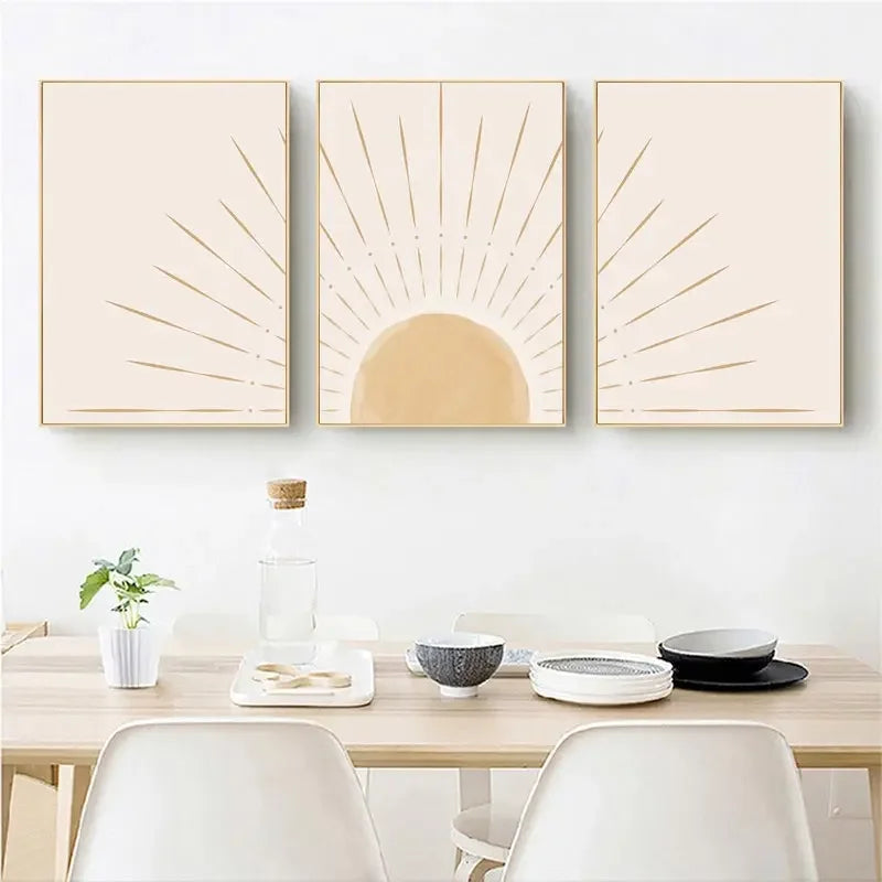 Arte da parete – Canvas di alta qualità – Giallo – 50×70 cm – Illustrazioni geometriche della natura in stile Boho