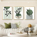 Arte da parete – Carta di alta qualità – Verde/Beige – Set da 3 – Motivi botanici in stile Boho