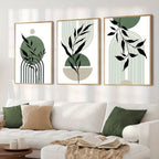 Arte da parete – Carta di alta qualità – Verde/Beige – Set da 3 – Motivi botanici in stile Boho