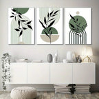 Arte da parete – Carta di alta qualità – Verde/Beige – Set da 3 – Motivi botanici in stile Boho