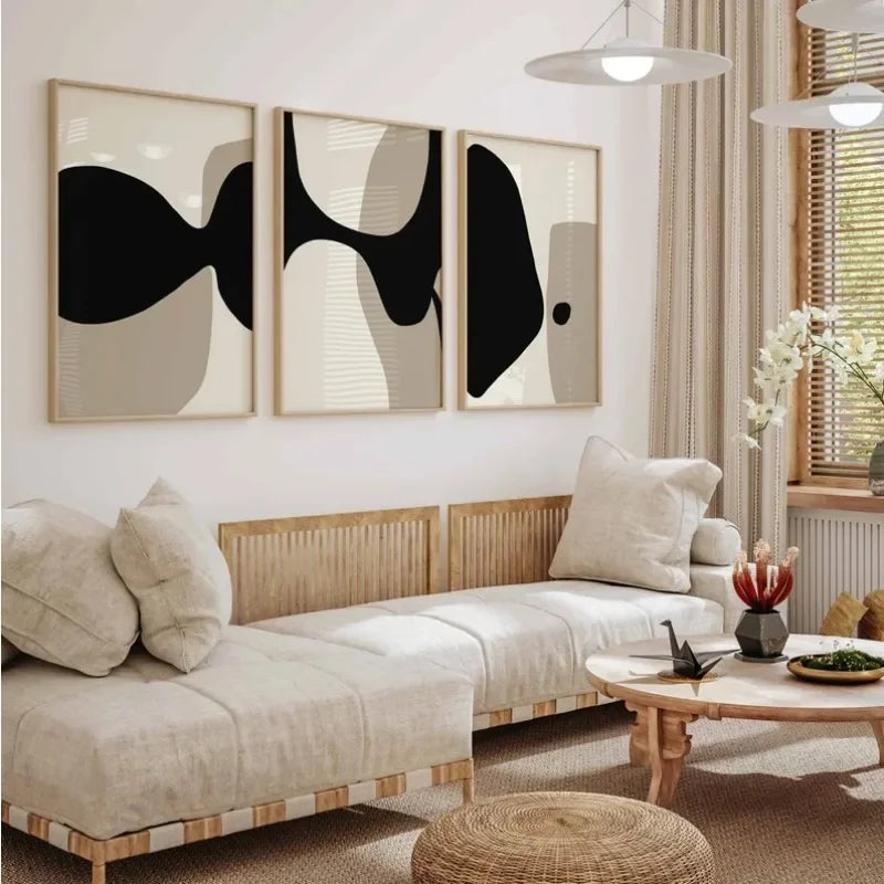 Arte da parete – Tela – Nero e Beige – Verticale – Astratto per Ambienti Eleganti
