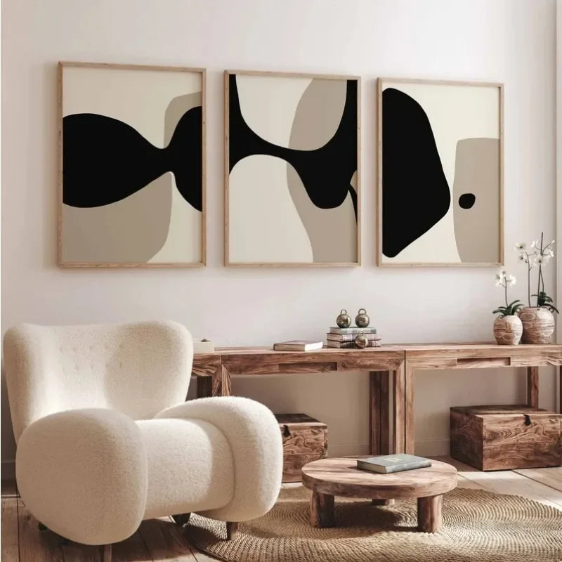 Arte da parete – Tela – Nero e Beige – Verticale – Astratto per Ambienti Eleganti